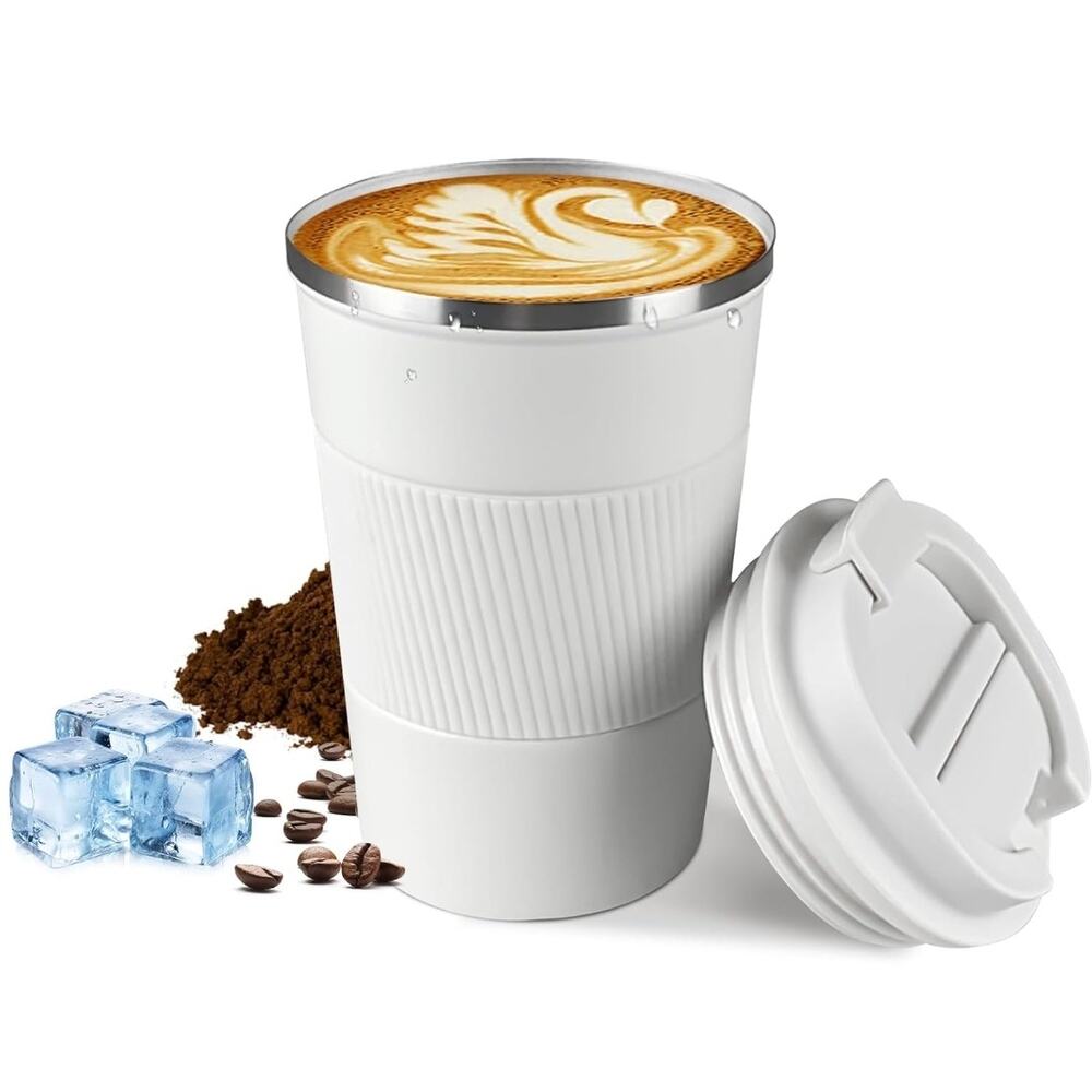 Stainless Steel Travel Coffee Mug W/ Lid White Hot & Cold Insulated Tumbler 12OZ